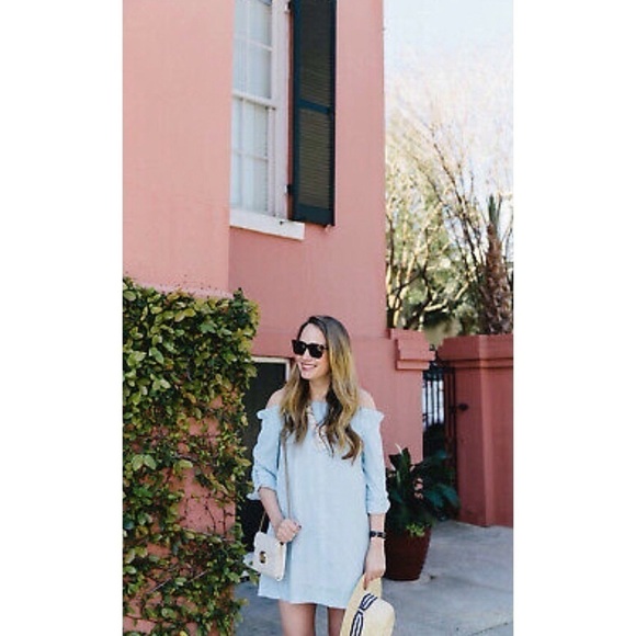 MinkPink Off Shoulder Blue Long Sleeve Mini Dress - Picture 2 of 14